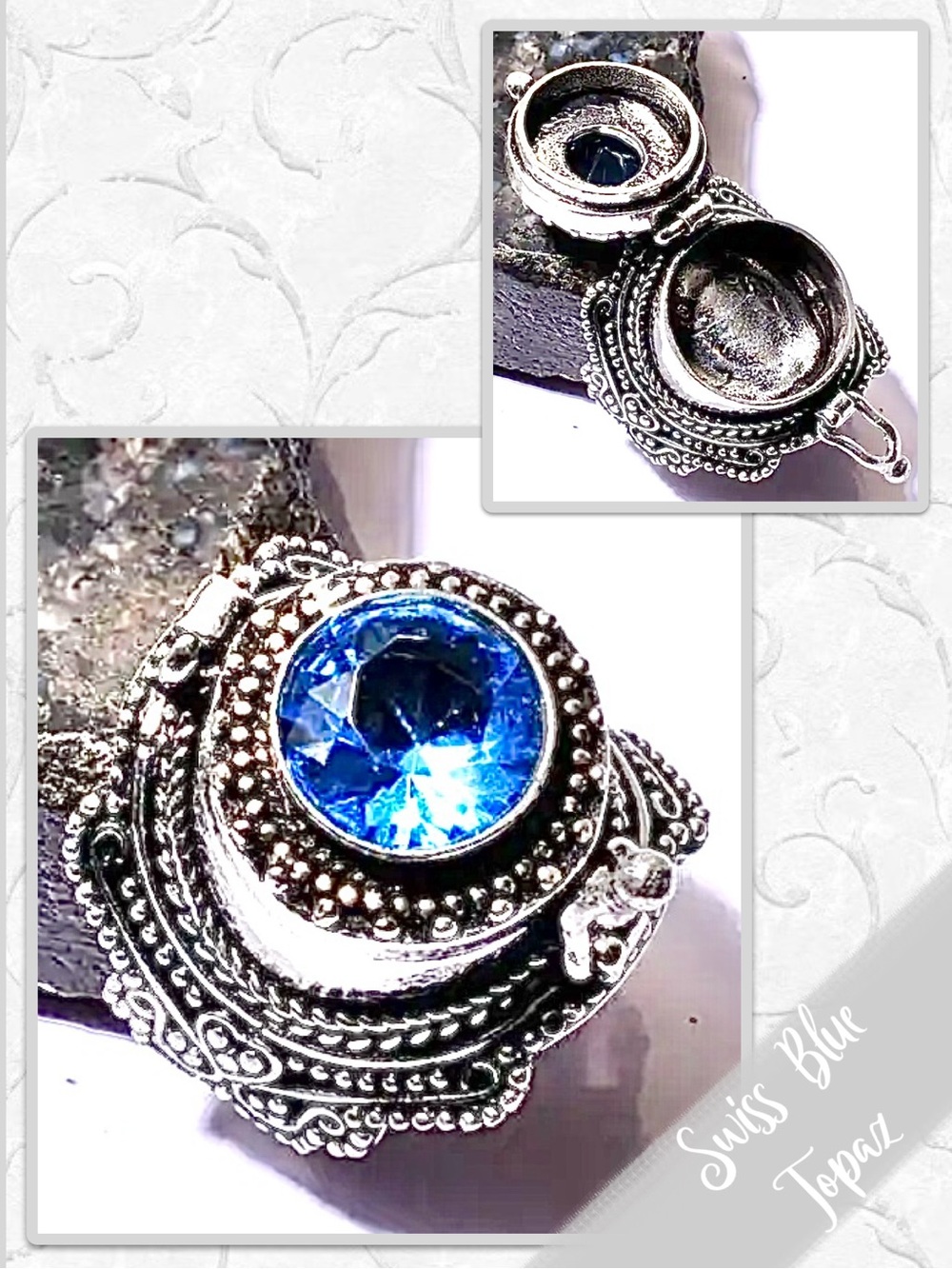 Swiss Blue Topaz Eclectic Silver Poison Ring, Sz 7.25 (Turquoise Blue)
